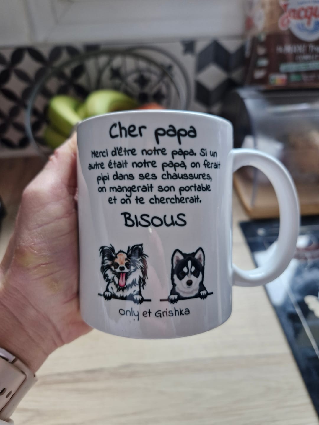 Customer photo review of Cher papa (chien) - Mug personnalisé