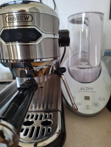 Customer photo review of Stainless Steel Coffee Maker Slim Semi Automatic — Silver | KIMLUD