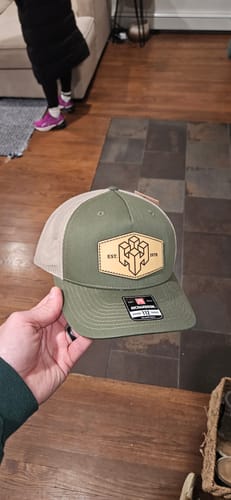 Customer photo review of Custom Leather Patch Hats Richardson 112 Laser Engraved