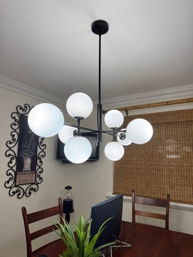 Customer photo review of 8-Light Linear Sputnik Frosted Glass Globe Chandelier