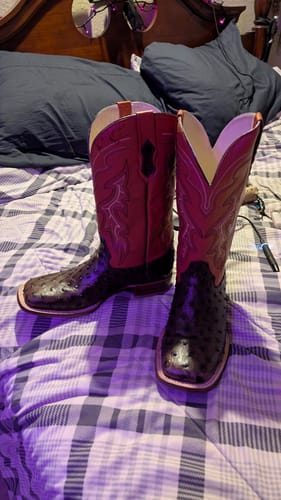 Customer photo review of Mens Brown Ostrich Leather Boots With Orange Shaft