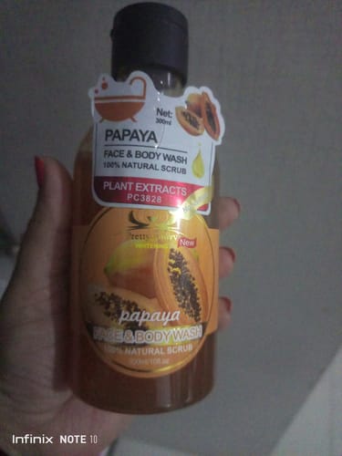 Customer photo review of Pretty Cowry Papaya Face & Body Wash 300Ml