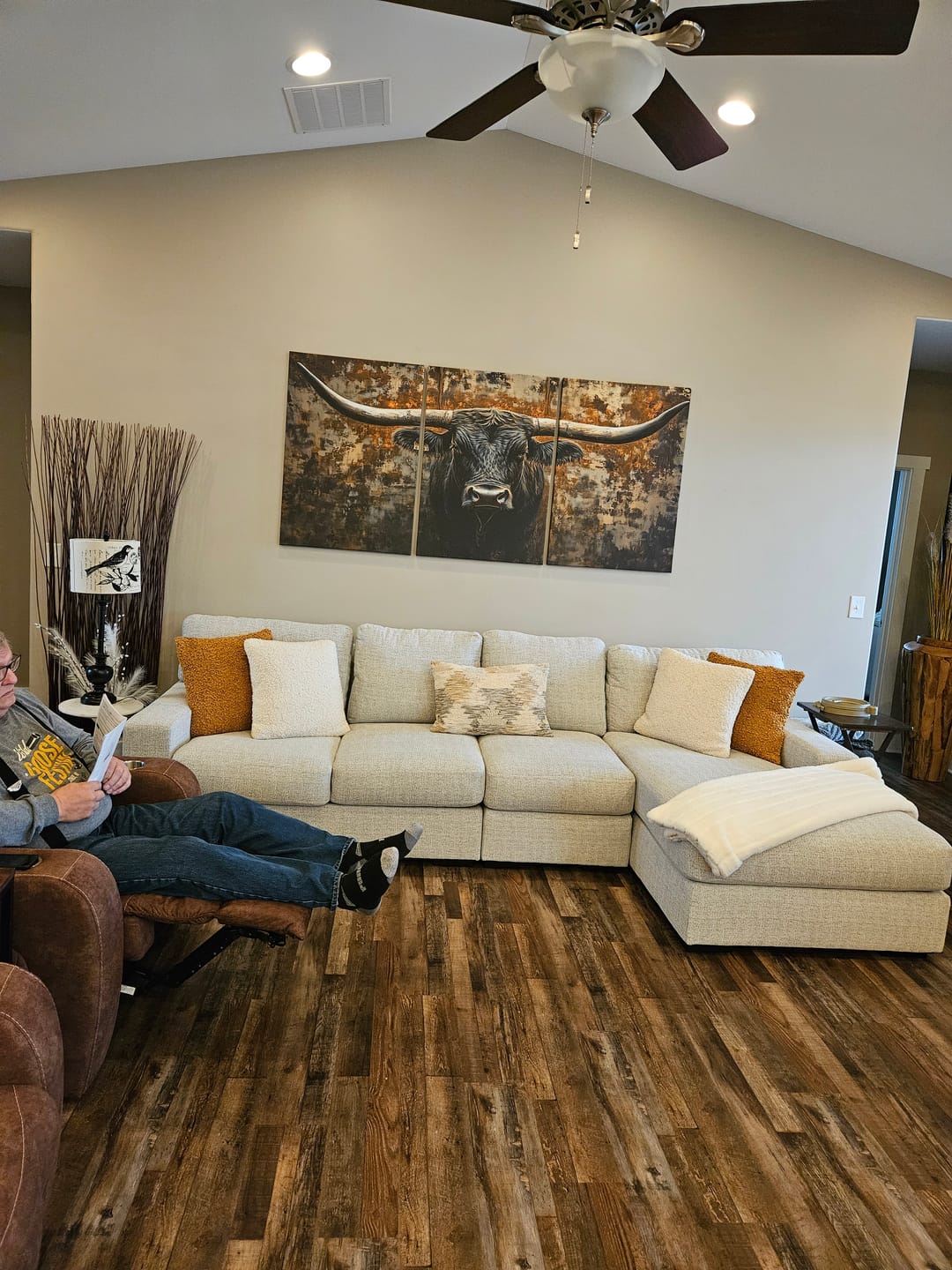 Customer photo review of Longhorn Texas Cow Bull Wall Art | Rustic Farmhouse Canvas Print | Ready to Hang Barn Decor for Farmhouse and Cabin Style