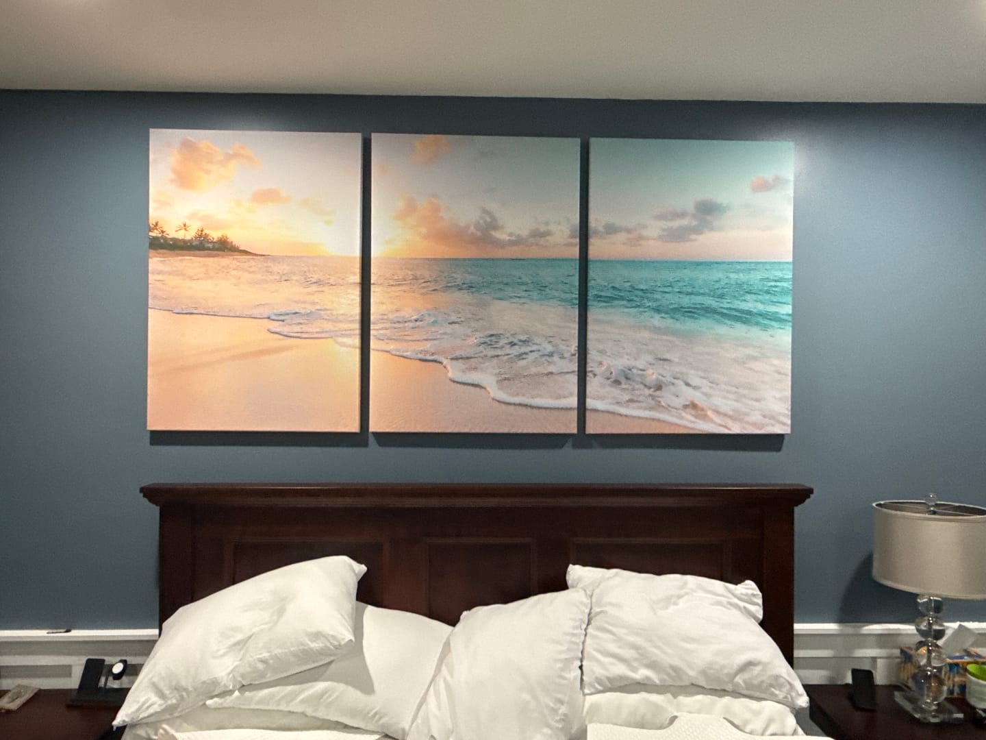 Customer photo review of Beach Sunrise Wall Art, Coastal Seascape Canvas Print, Ocean Wave Multi-Panel Giclee, Coastal Sunset Beach Scene for Modern Decor