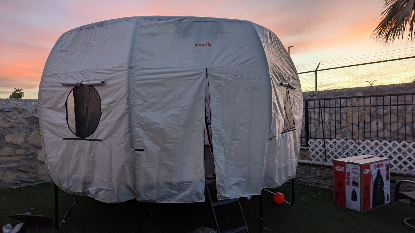 Customer photo review of Trampoline Tent for Curved Pole Round Trampoline
