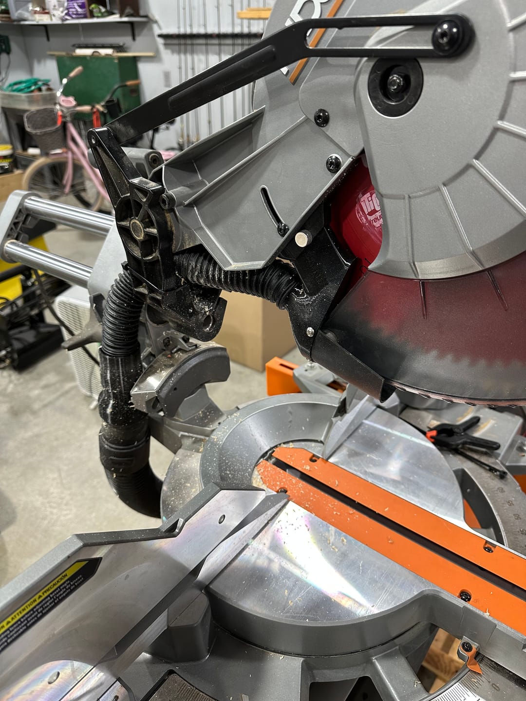 Customer photo review of Ridgid 12" Sliding Miter Saw Dust Collection Chute (R4222)