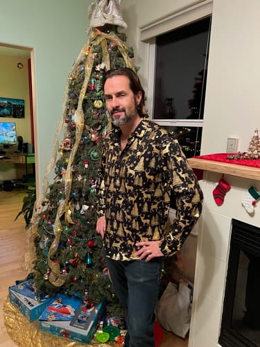Customer photo review of Men's Golden Christmas Print Black Long Sleeve Shirt