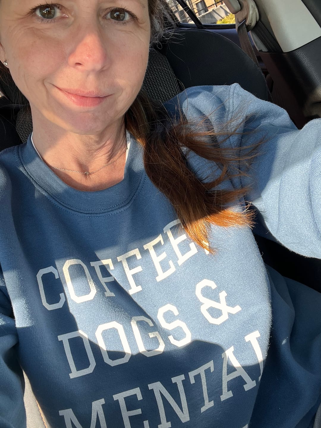 Customer photo review of Coffee, Dogs & Mental Health Sweatshirt