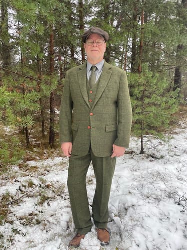 Customer photo review of Olive Green Check Tweed 3 Piece Suit