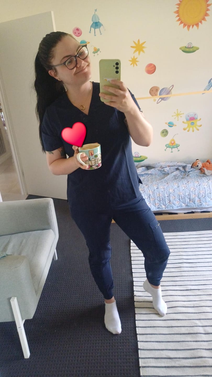 Customer photo review of LUCY Jogger Scrub Pants (Original SLTECH™ fabric) - Navy