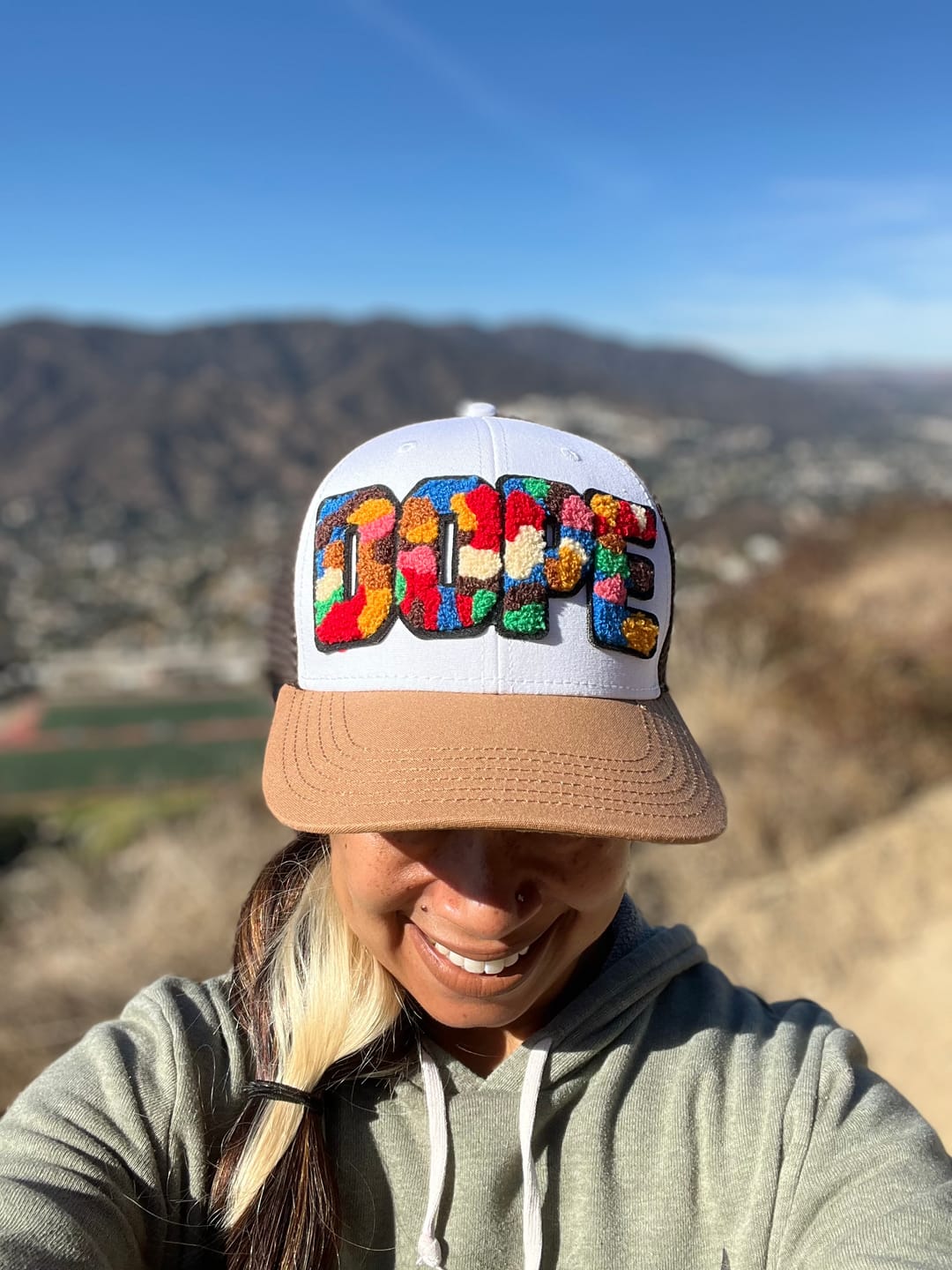 Customer photo review of Chenille Dope Patched Mid-Pro Snapback Trucker Cap