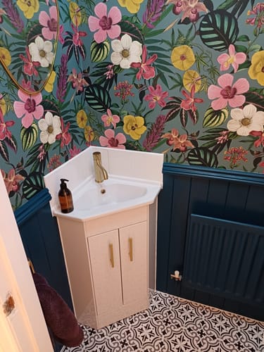 Customer photo review of Nuie Mayford 2 Door Corner Cabinet & Basin - Gloss White