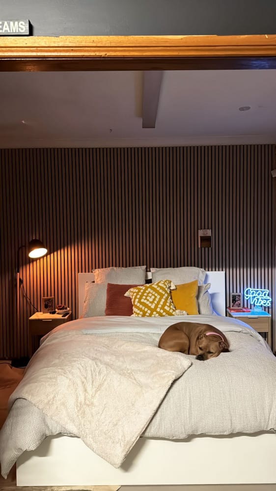 Customer photo review of Walnut Acoustic Slat Wall Panel