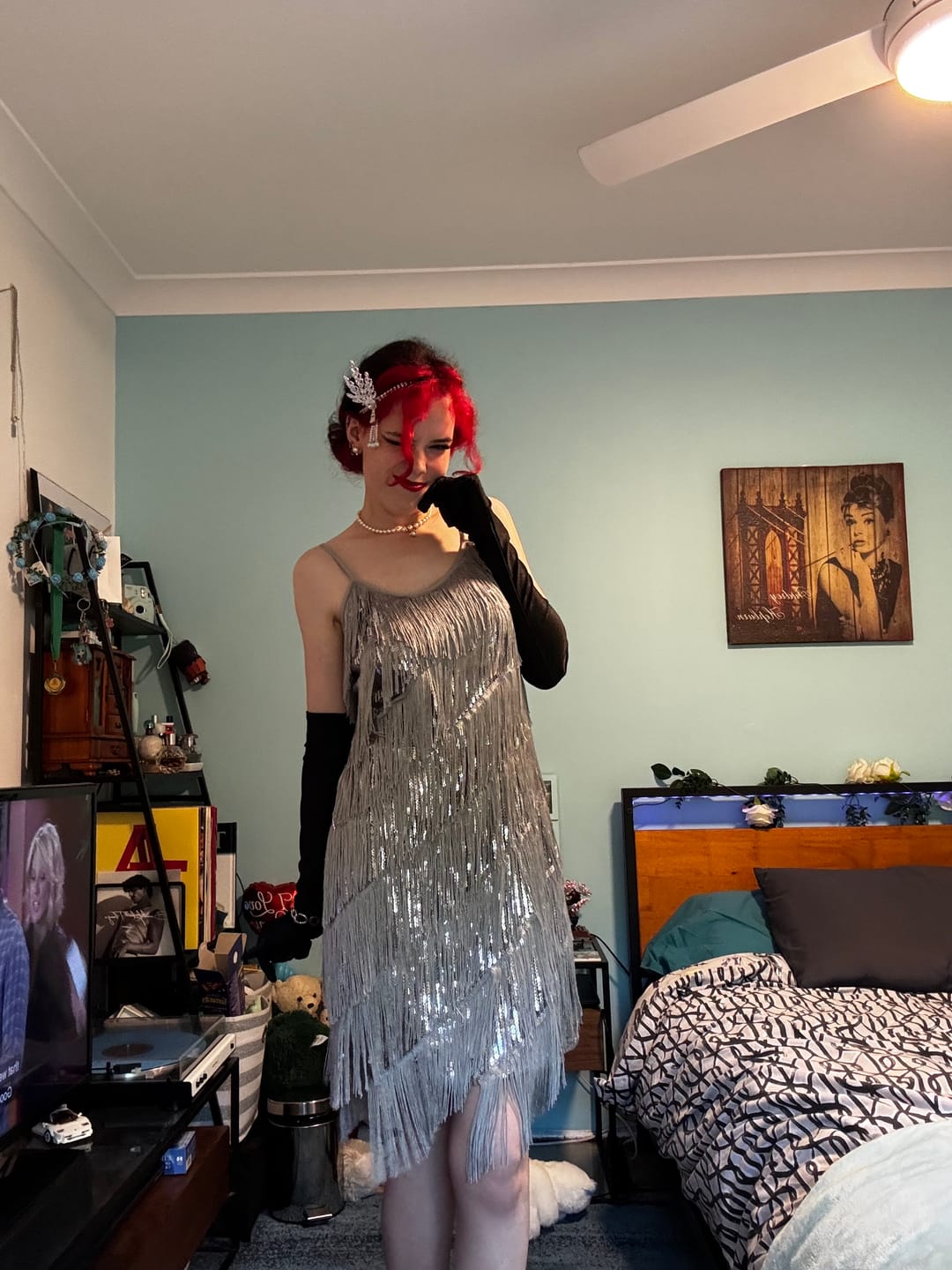Customer photo review of 1920s Silver Fringe Flapper Dress