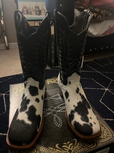 Customer photo review of Cowhide Leather Boots With Black Shaft — Square Toe