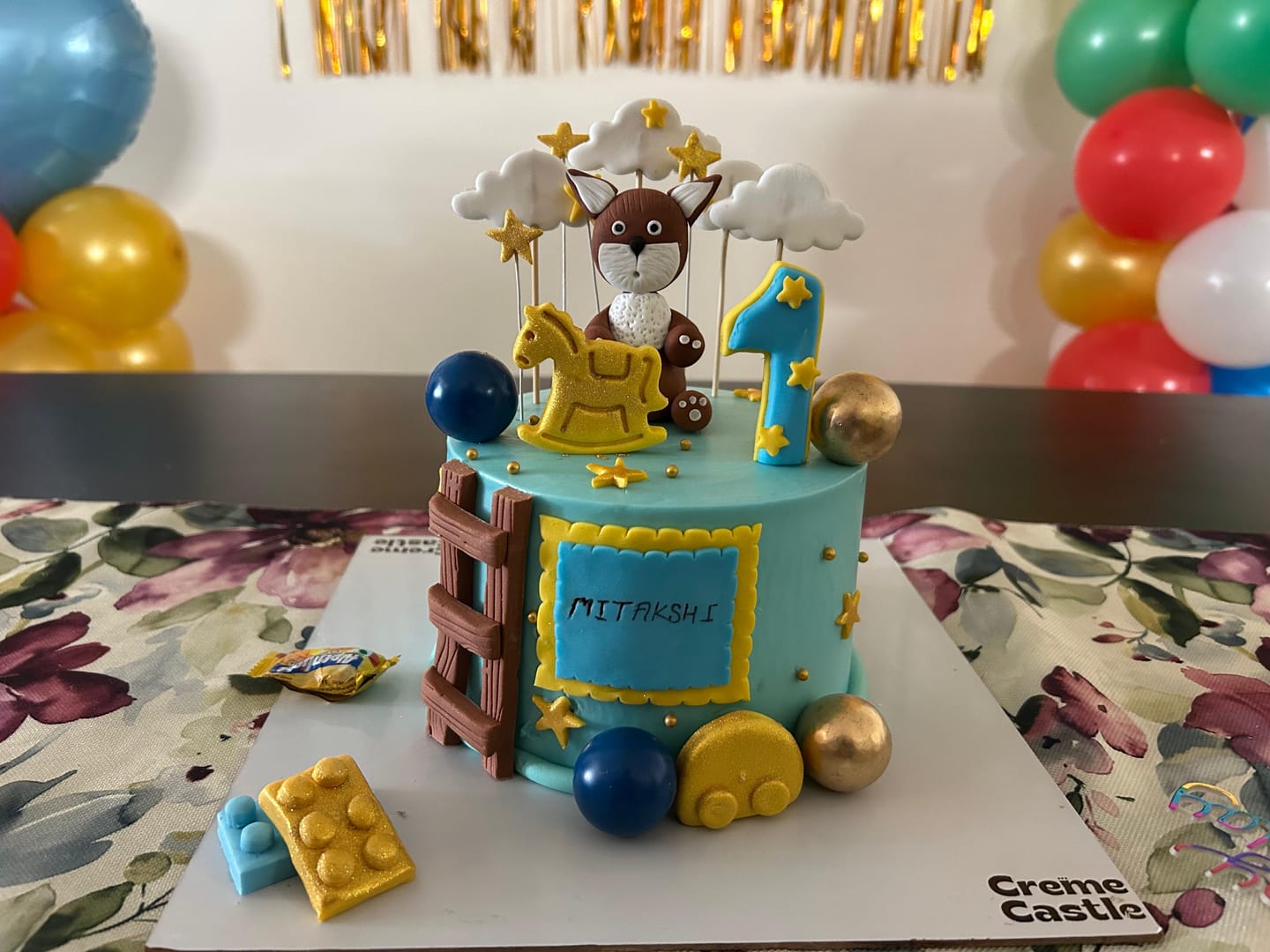 Customer photo review of Teddy and ladder Cake