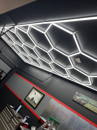 Customer photo review of Dimmable Hexagon Lights | Hex Garage