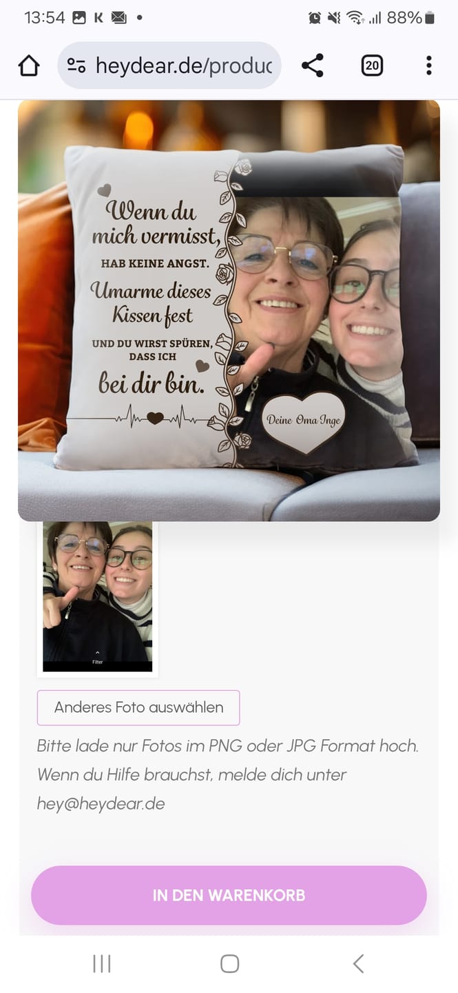 Customer photo review of Wann auch immer - Personalisiertes Kissen