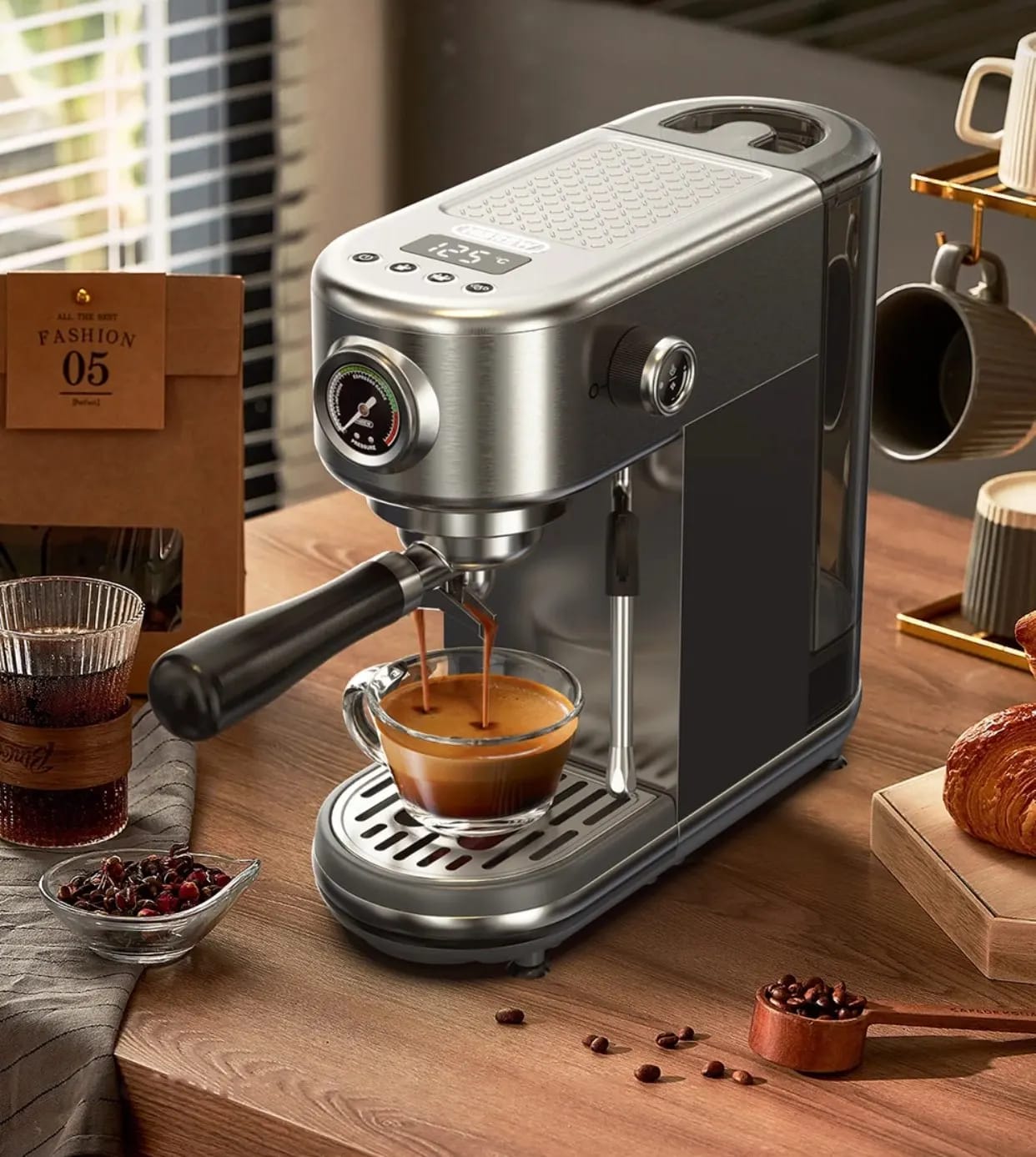 Customer photo review of Stainless Steel Espresso Machine Semi Automatic 20 Bar — Silver | KIMLUD