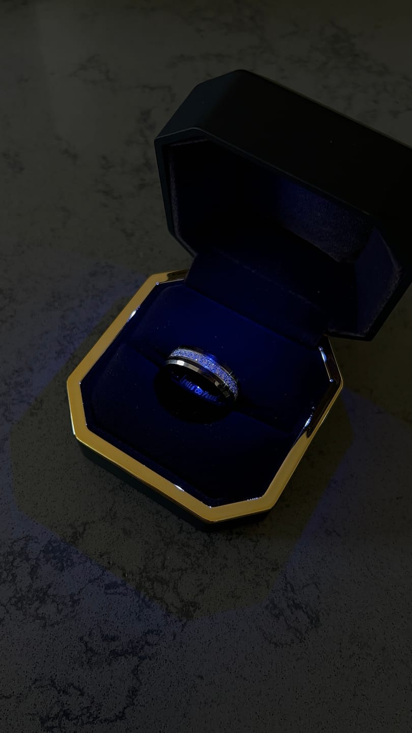 Customer photo review of LED Light Ring Box Engagement Ring Case Velvet Jewelry Gift Box Case Ring Holder Black