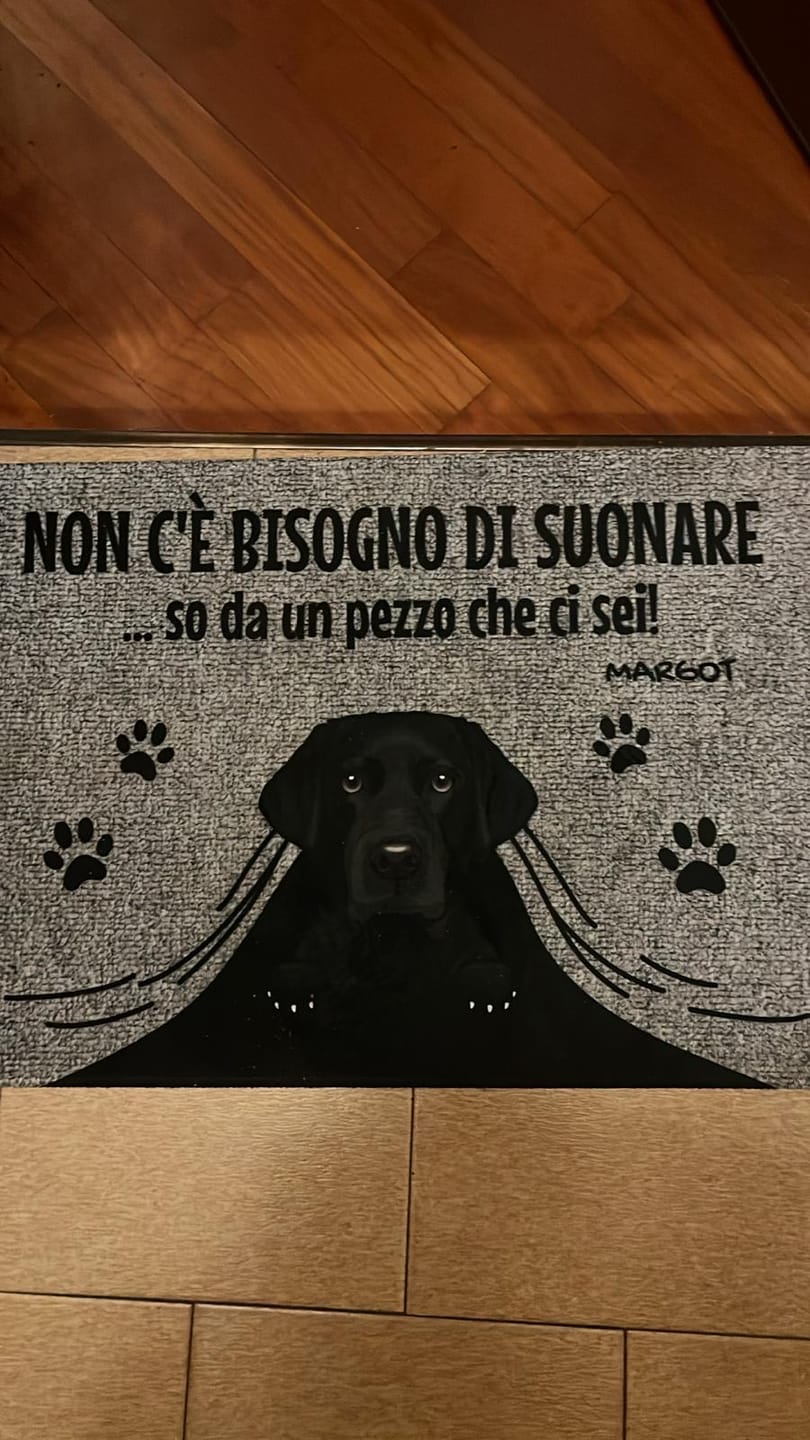 Customer photo review of Non c'è bisogno di suonare - Zerbino personalizzato