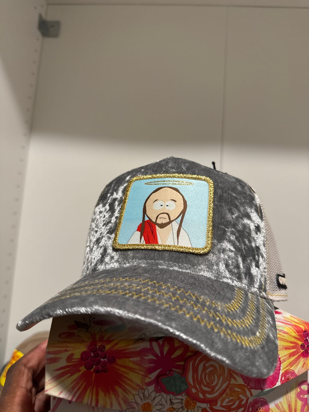 Customer photo review of OVERLORD X South Park: Jesus Velvet Trucker Cap