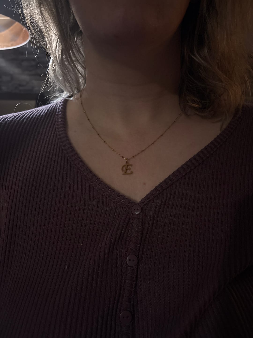 Customer photo review of E Script Initial Necklace in Gold + FREE Allure Earrings in Gold