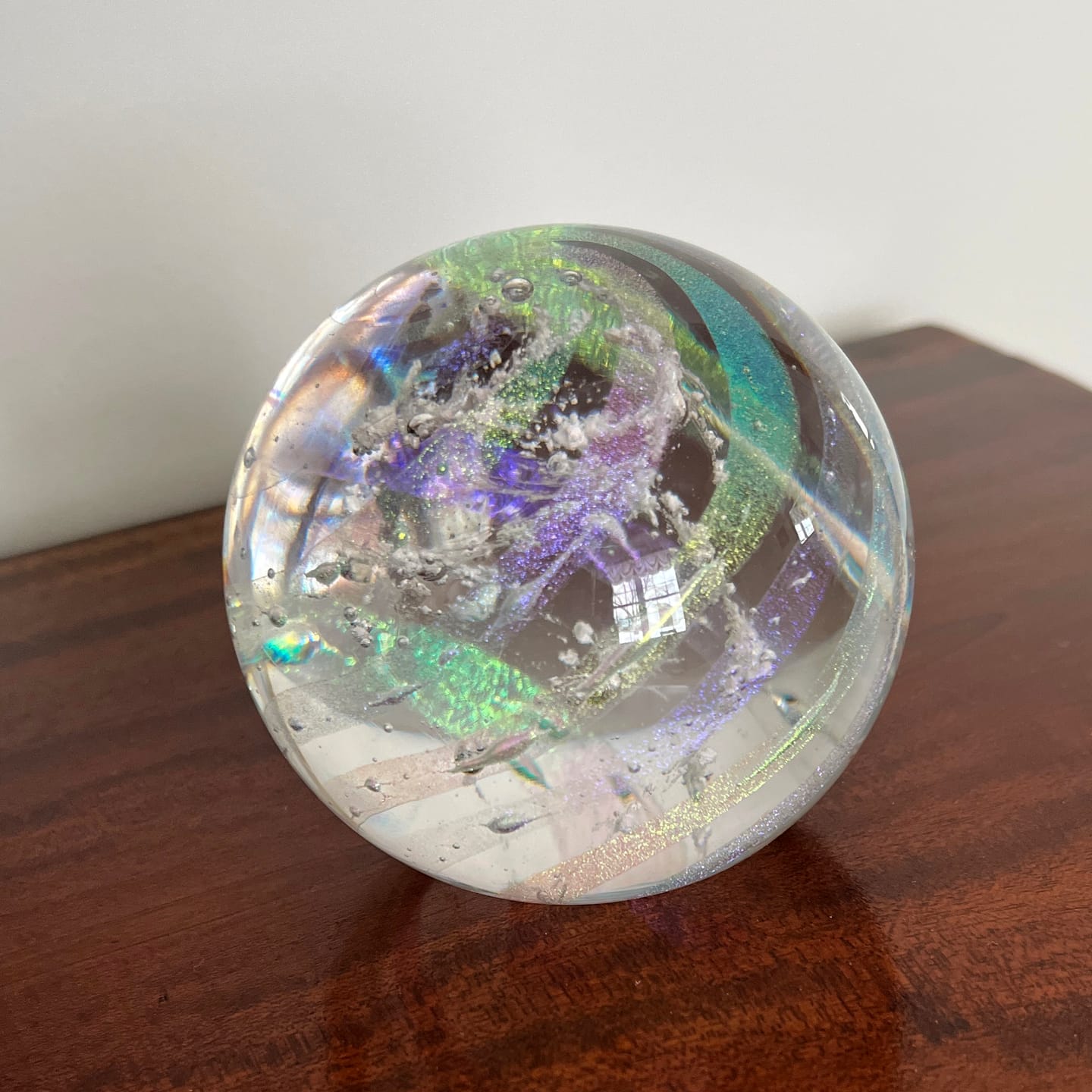 Customer photo review of Dichroic Rainbow Orb with Cremains
