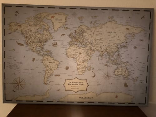 Customer photo review of Pinnable World Journey Map • Vintage Explorer