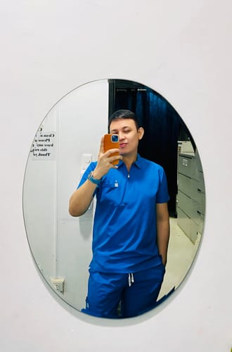 Customer photo review of Zip-Up Polo MoveTech® Scrub Top 2.0 - Men / Ultra Blue