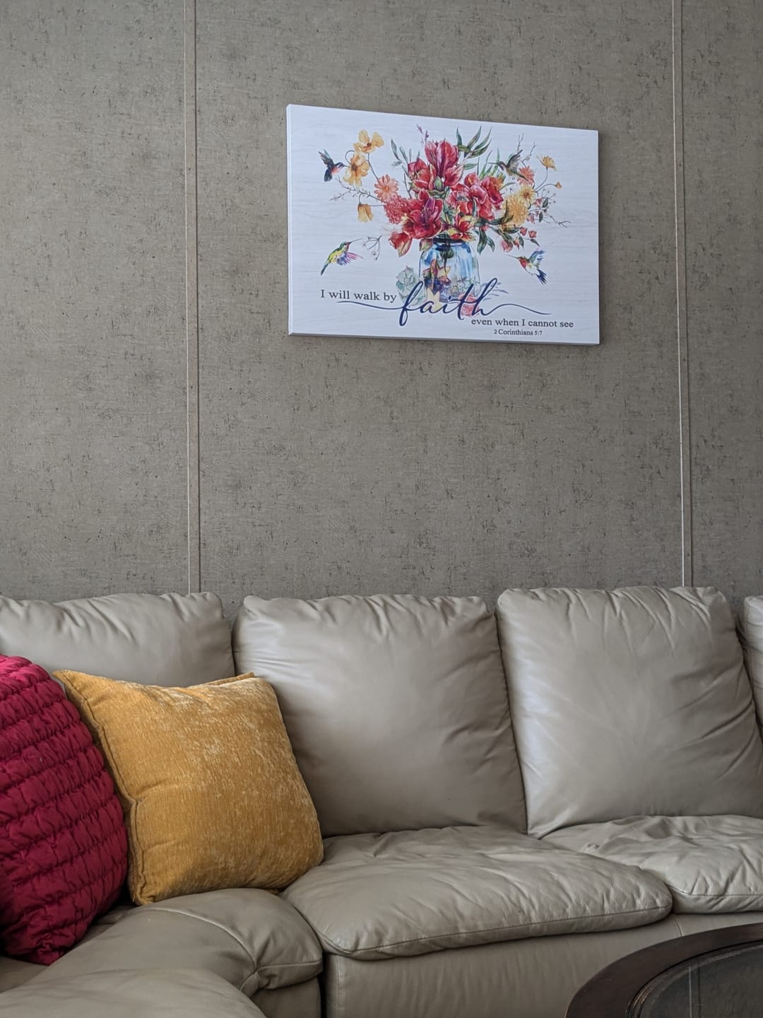 Customer photo review of Hummingbird Flowers, I Will Walk By Faith Even When I Cannot See Wall Art Canvas