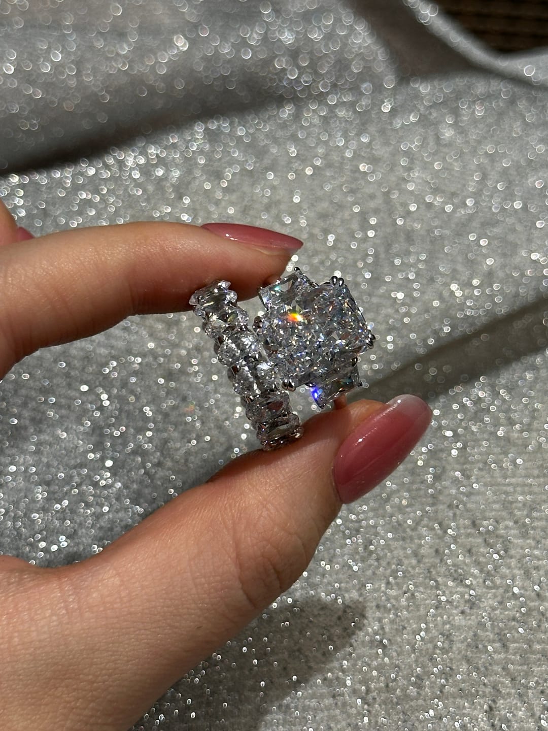 Customer photo review of S925 8 Ct Louily Luxurious Three Stone Radiant Cut Wedding Set In Sterling Silver