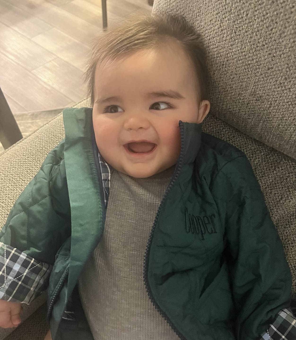 Customer photo review of Hunter Green Quilted Coat