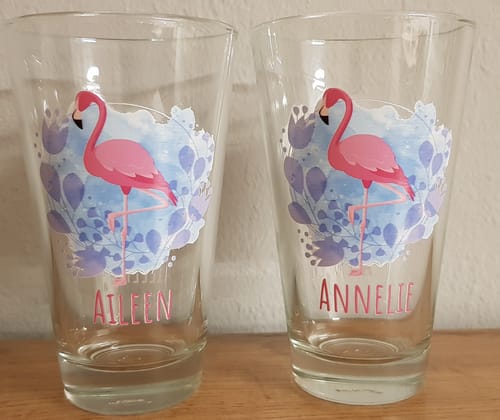 Kundenbewertung mit Foto zu Leonardo Wasserglas mit UV-Druck "Flamingo" mit Namen