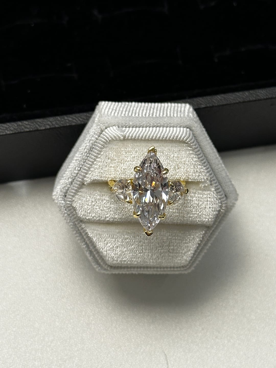 Customer photo review of Louily Marquise Cut Three Stone Engagement Ring In Sterling Silver