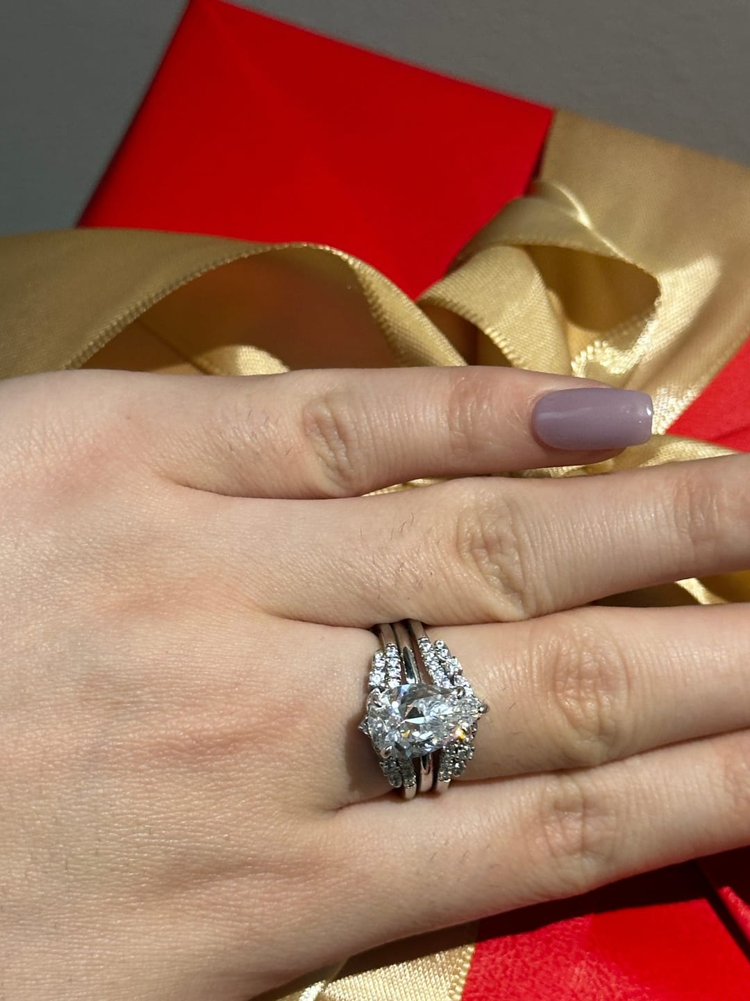 Customer photo review of S925 3.5 Ct Vintage Pear Cut Insert Wedding Ring Set For Women In Sterling Silver