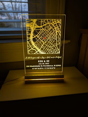 Customer photo review of Our First Date Plaque | Map Plaque First Date