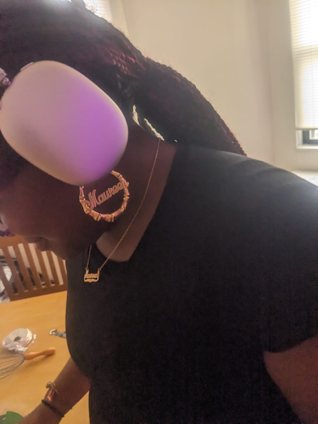 Customer photo review of 2" Bamboo Name Earrings