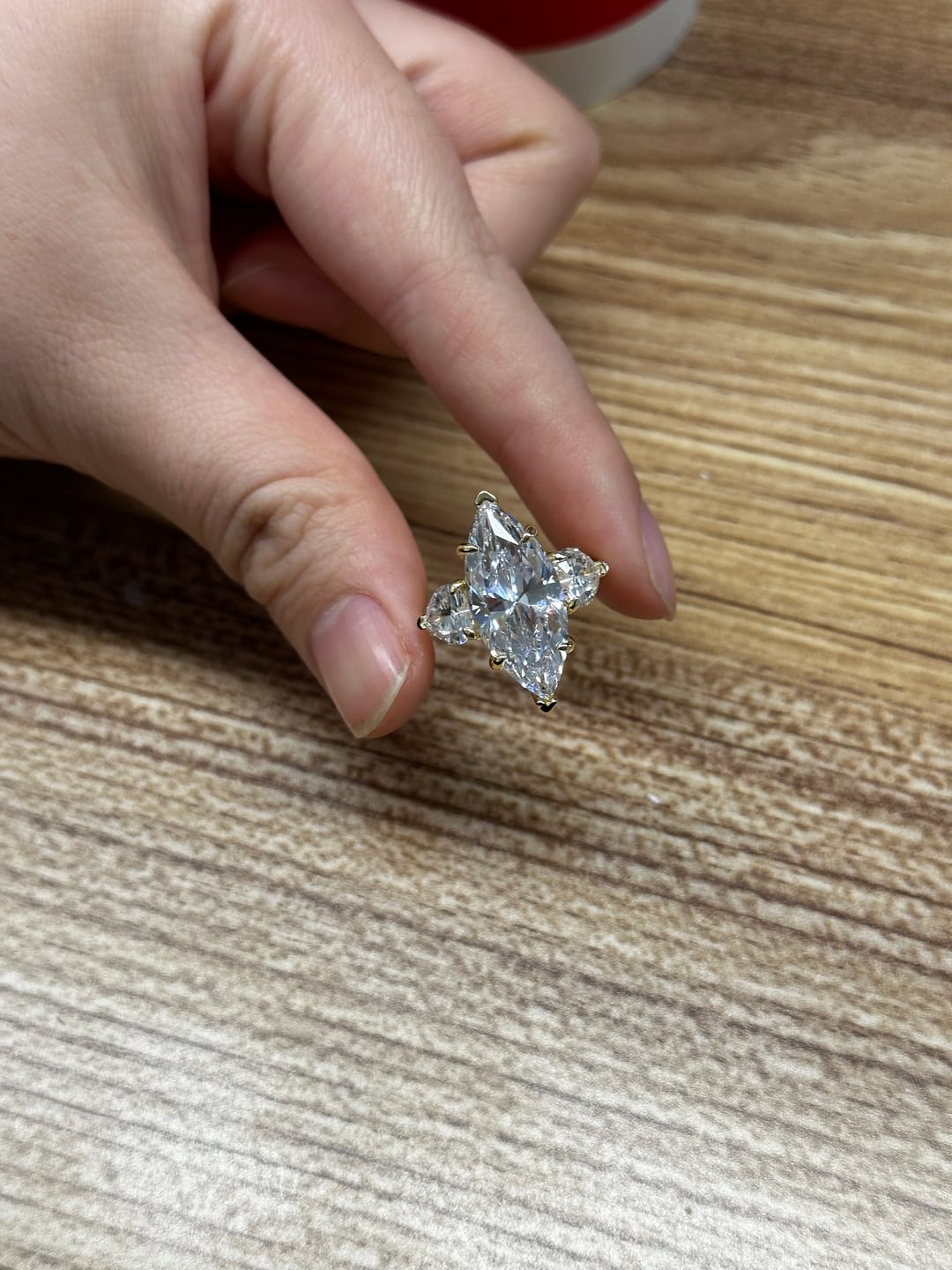 Customer photo review of Louily Marquise Cut Three Stone Engagement Ring In Sterling Silver