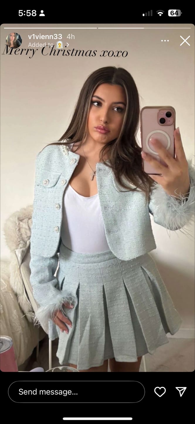 Customer photo review of MARIA Baby Blue Tweed Two Piece Set  Next Day Delivery available