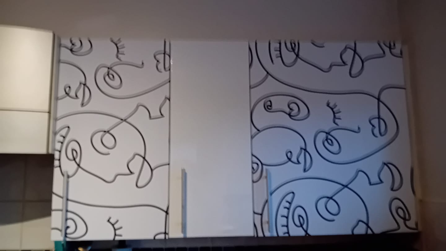 Customer photo review of Moxie - Black & White Abstract Face Line Drawing Vinyl Furniture Wrap