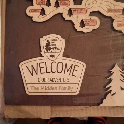 Customer photo review of US 3D Wooden National Parks Travel Map With Trees To Record Park Visits (New Dark)