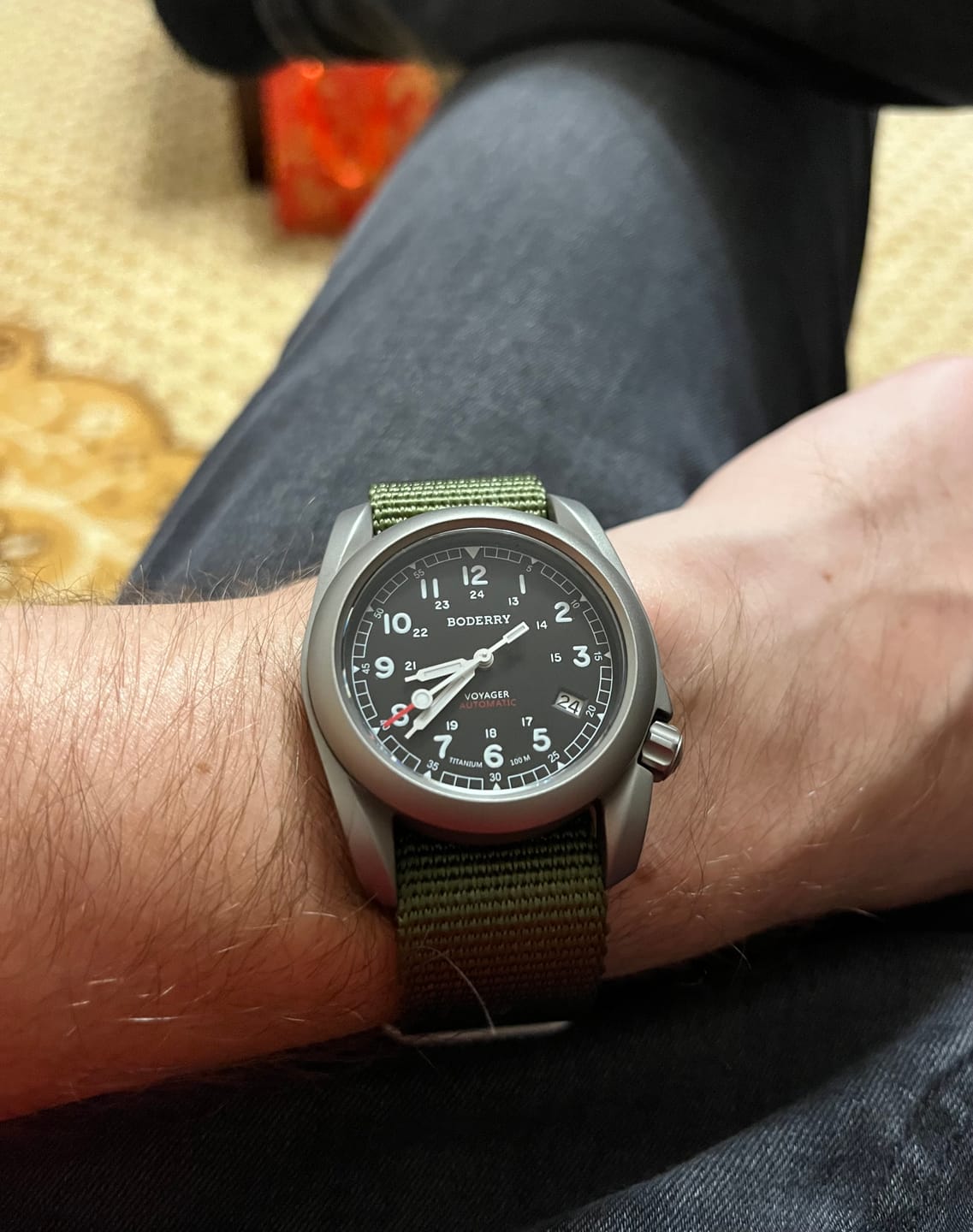 Customer photo review of VOYAGER - 100M Waterproof Titanium Automatic Field Watch | Black/ArmyGreen