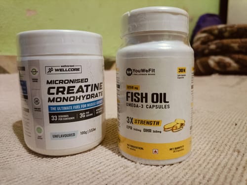 Customer photo review of YouWeFit Omega-3 Fish Oil (30 Capsules), 1250mg + Wellcore Creatine Monohydrate (100gm, 33 Servings)