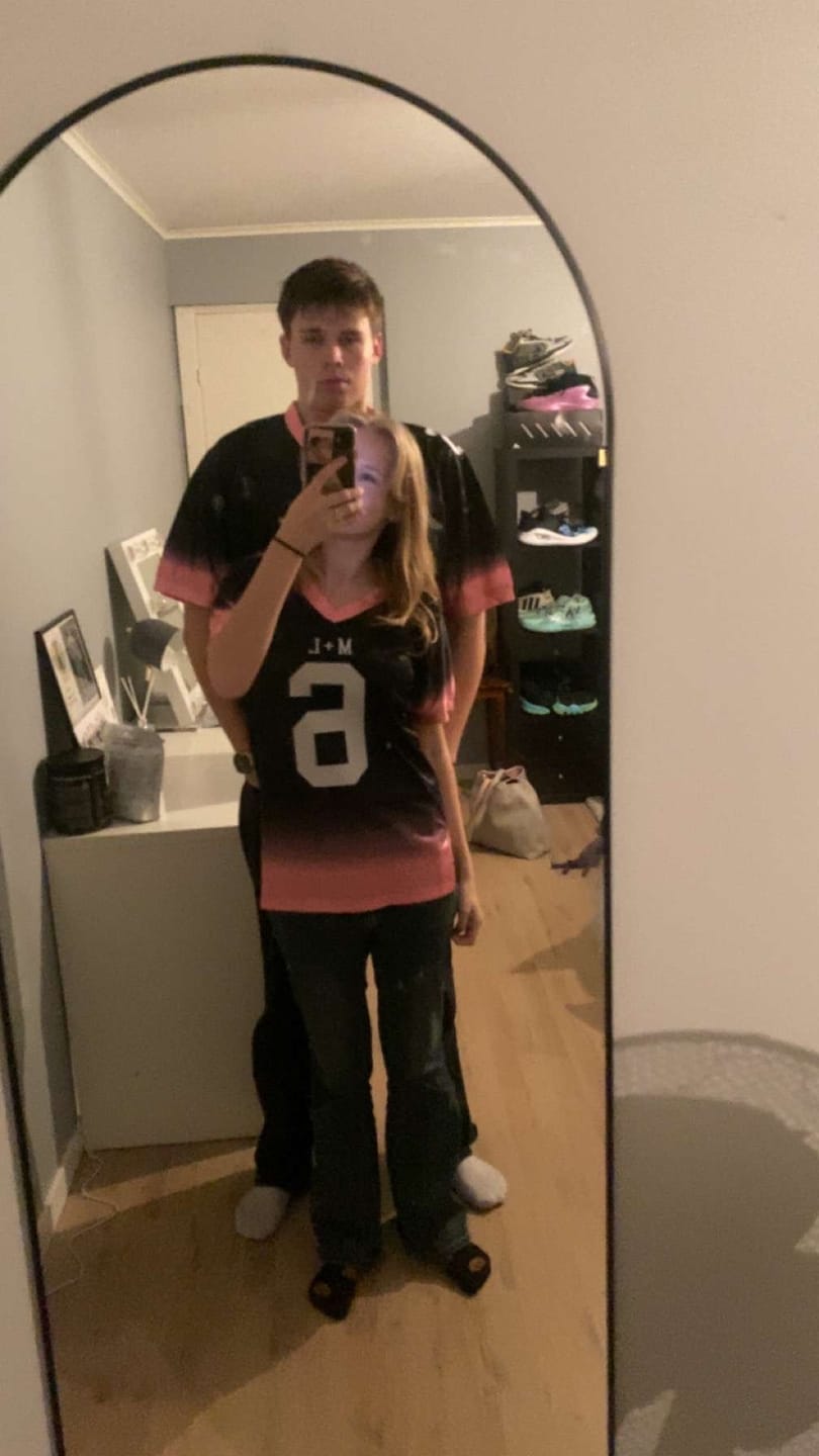 Customer photo review of Custom Black Pink-White Gradient Fashion Personalized Team Football Jersey