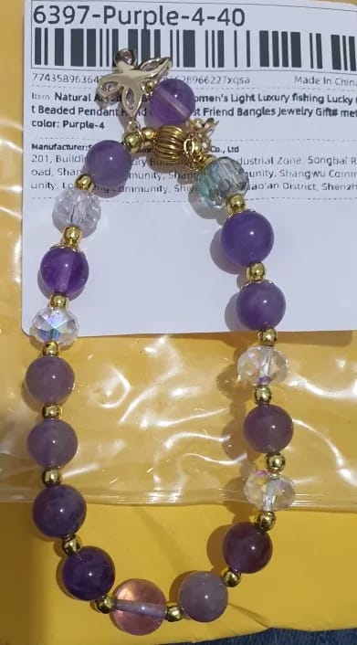 Customer photo review of Amethyst Beaded Bracelet Cat Pendant — Purple | KIMLUD
