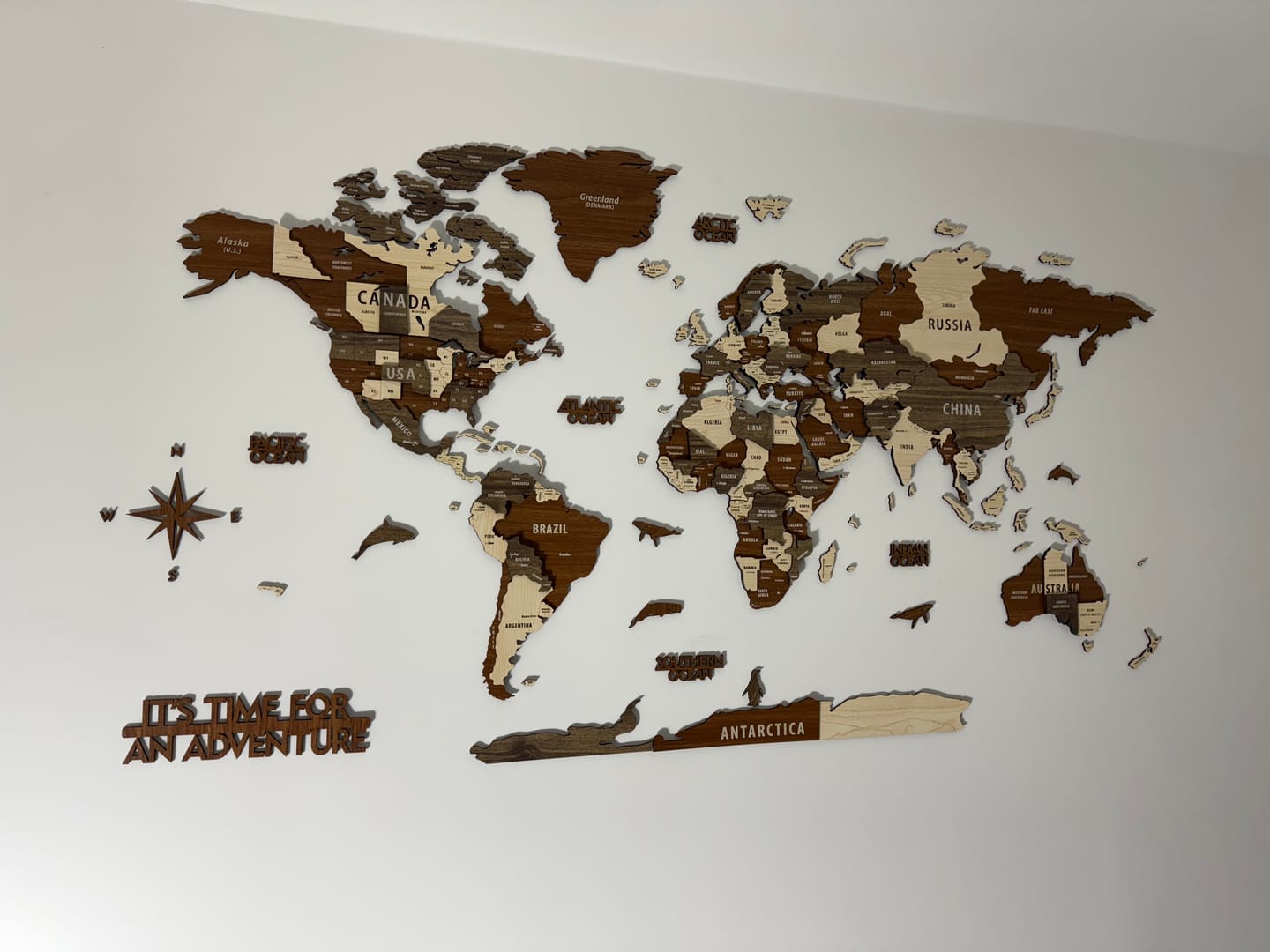 Customer photo review of Wooden World Map Wall Art - 3d Wood Push Pin Maps, Multicolor