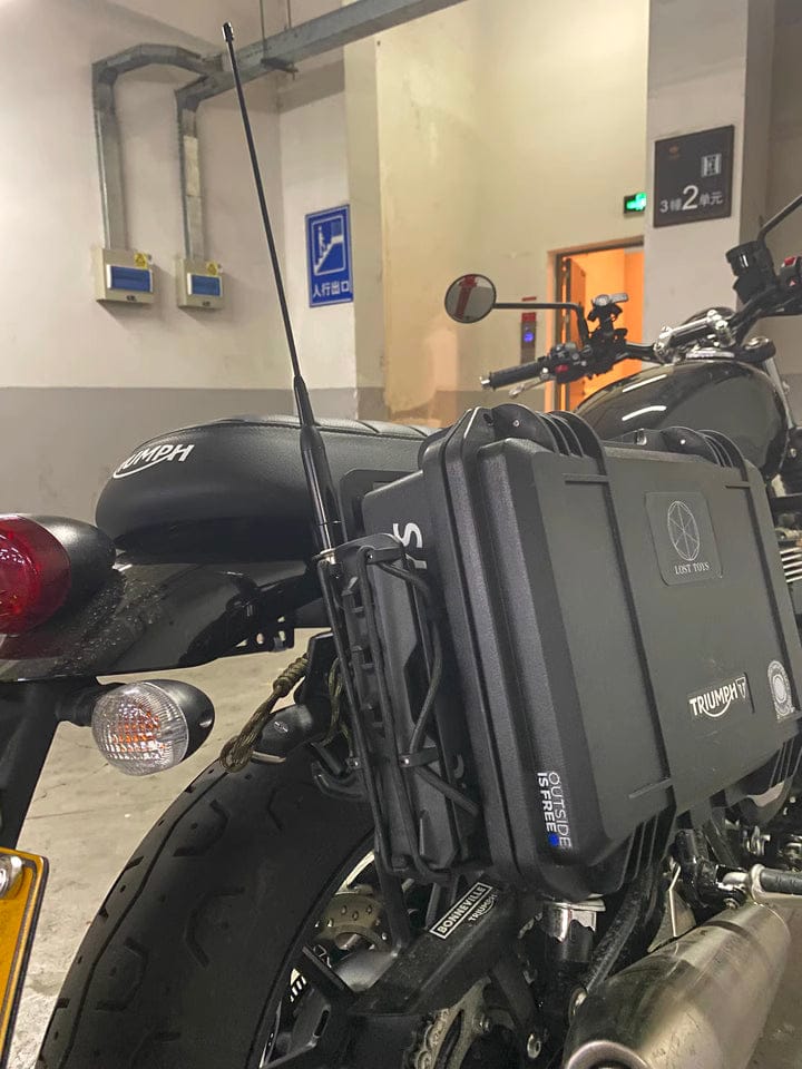 Customer photo review of LOBOO Quick-Adjust Motorcycle Drink Holder | Fits 25mm Crash Bars & Panniers (For Bottles or Fire Extinguisher)