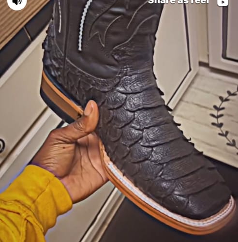 Customer photo review of JUMBO PYTHON MATTE BLACK  | MEN SQUARE TOE WESTERN COWBOY BOOTS