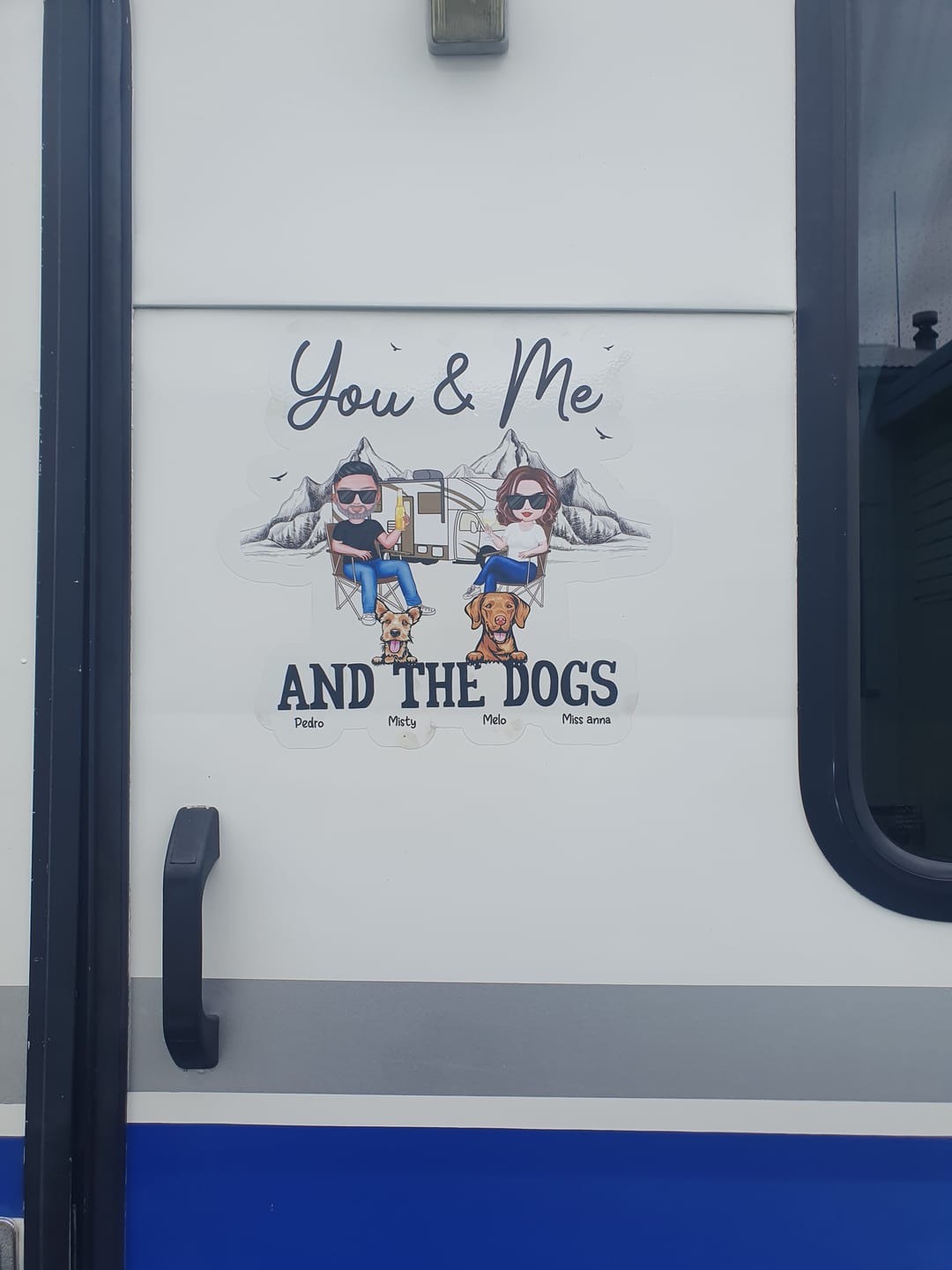 Customer photo review of You Me & The Dogs Camping Couple Personalized RV Decal